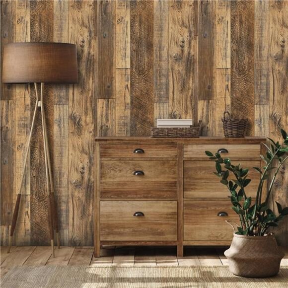 17.71''Ă—118'' Shiplap Peel and Stick Wallpaper Rustic Wood Grain Contact Paper - Picture 3 of 7